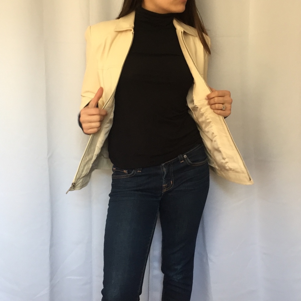 Dana Buchman Cream Leather Jacket - Picture 2 of 4